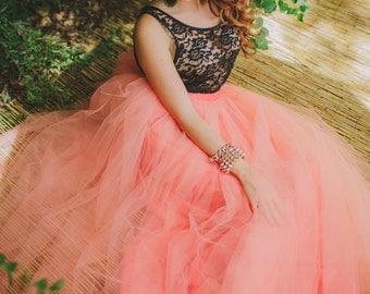 Coral Maxi Tulle Skirt/Tutu Floor Length Resort Fashion