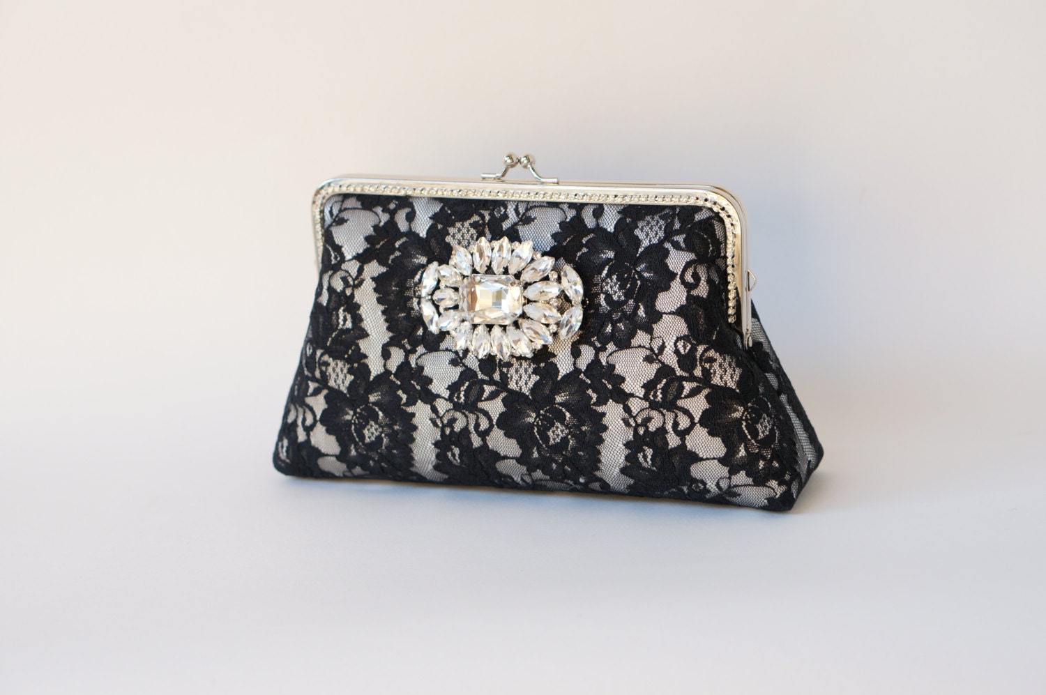 Cocktail clutch / Black Lace Clutch with Wristlet by LeelaPurse