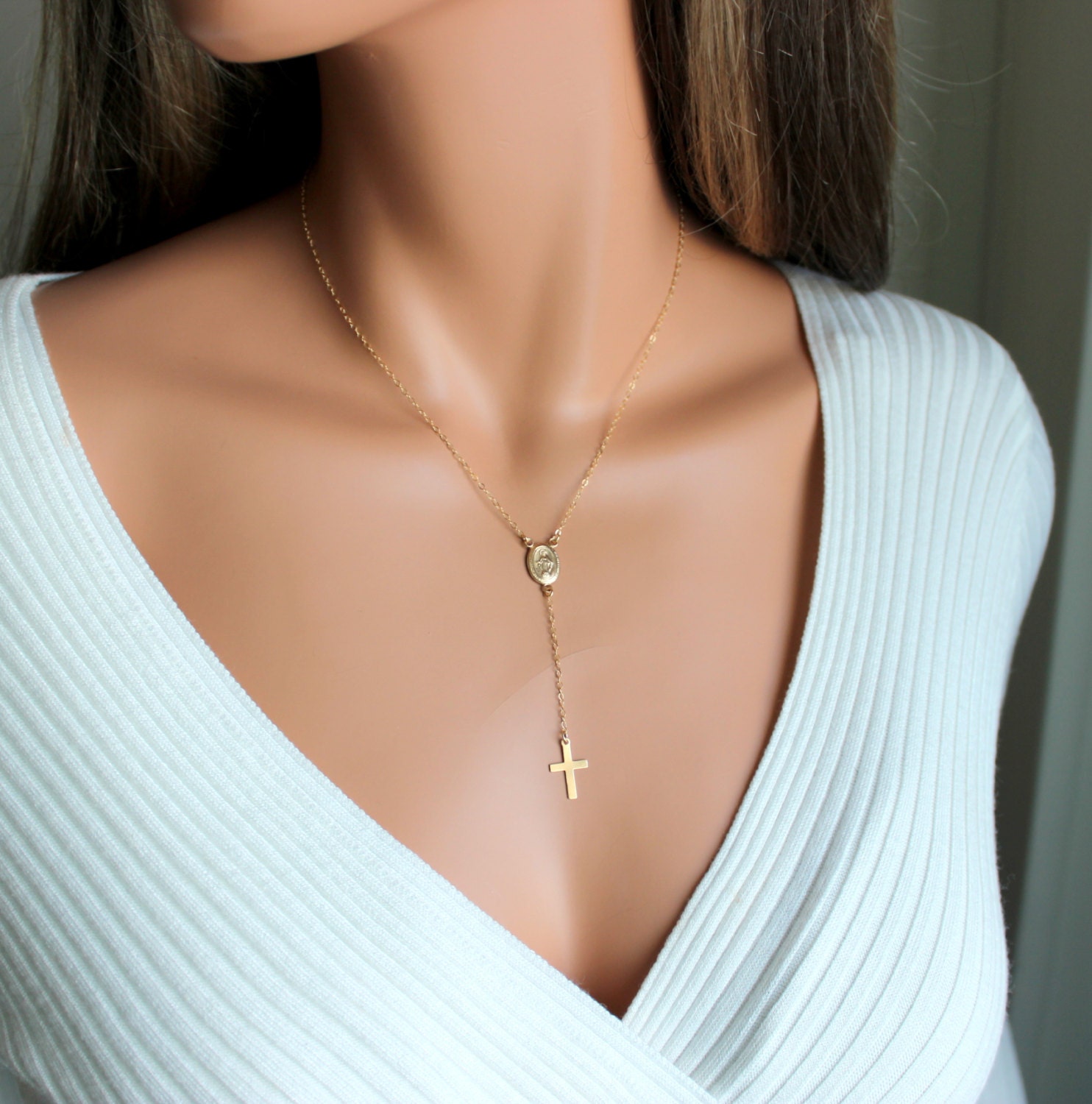 Simple Gold Gold Filled Rosary Necklace By Divinitycollection