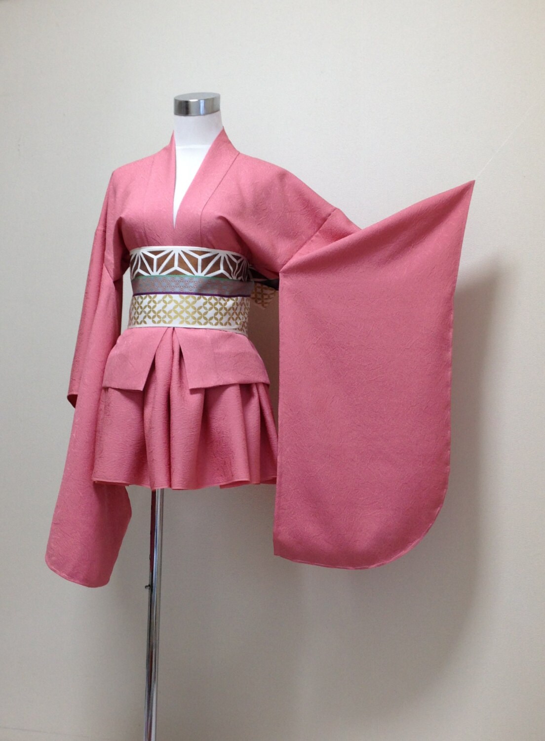 Silk Japanese Fashion Dress with furisode sleeves pink