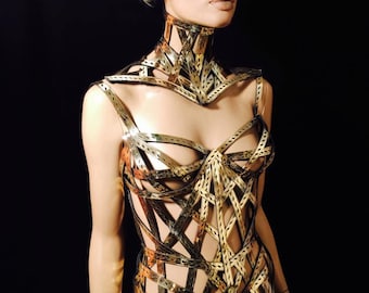 meccano gold corset burlesque fetish pvc steampunk cosplay armor scifi clothing futuristic cybergoth gothic lady gaga burning man