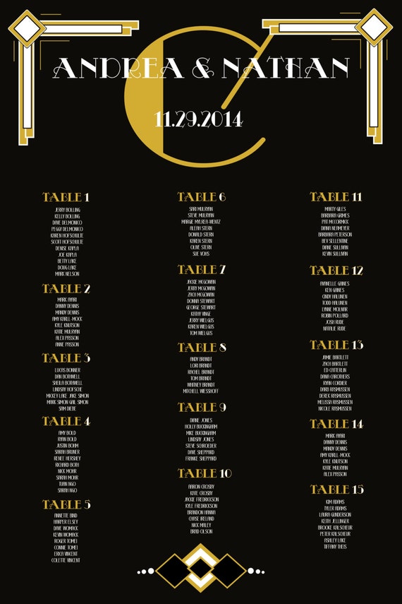 Great Gatsby Wedding Seating Chart Art Deco wedding seating