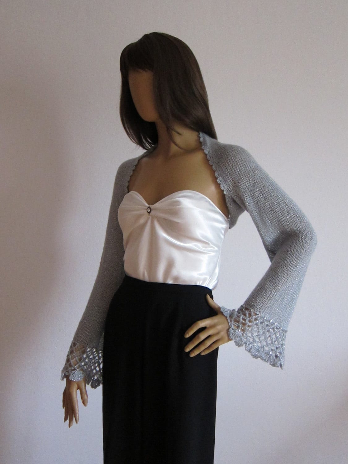 Silver Bolero Bridal Shrug Silver Shrug Bridesmaid by KnitBuddy