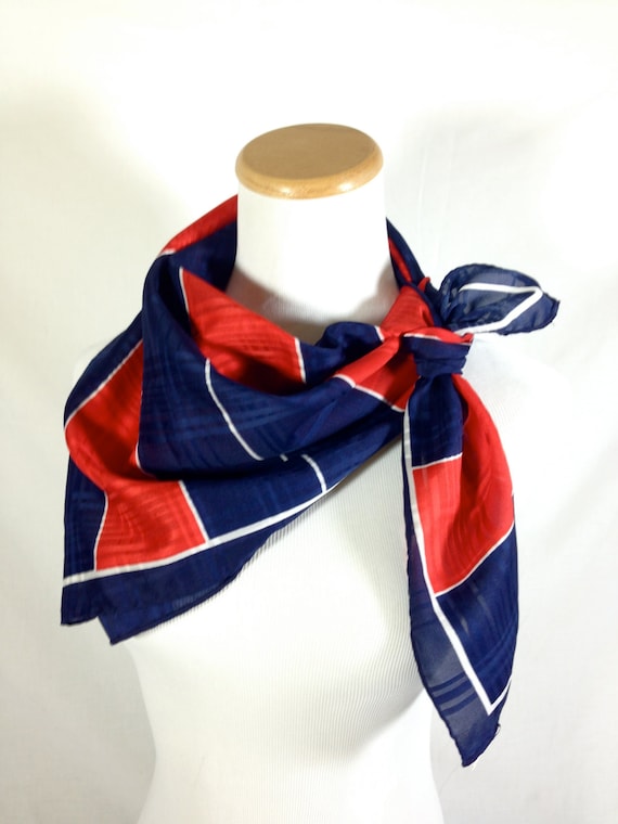 Vintage Large Italian Head Scarf Navy Blue Red by CharlottesKat
