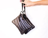 Zebra Leather Clutch Wristlet, Silver Black Brown Animal Bag, Vintage Style Wedding Purse, Back to School