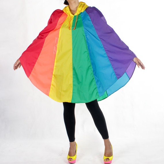Rainbow waterproof rain poncho Cape with hood Nylon rain