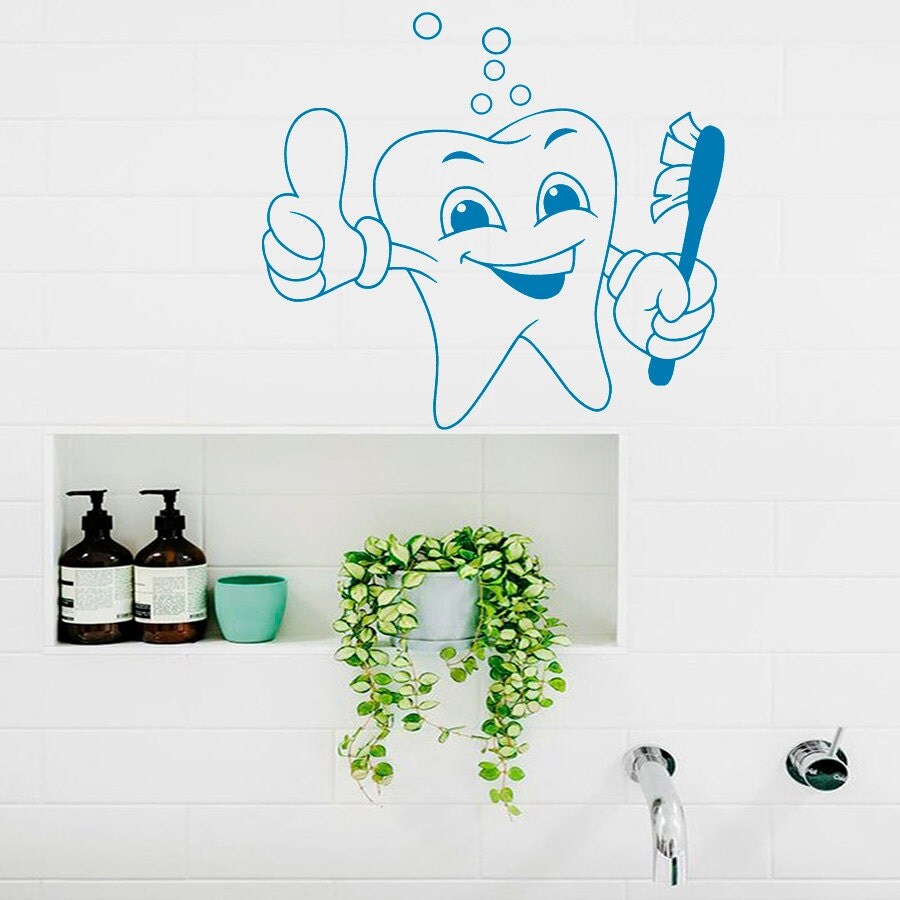 Smiling Tooth Wall Decal Tooth Brush Bright by