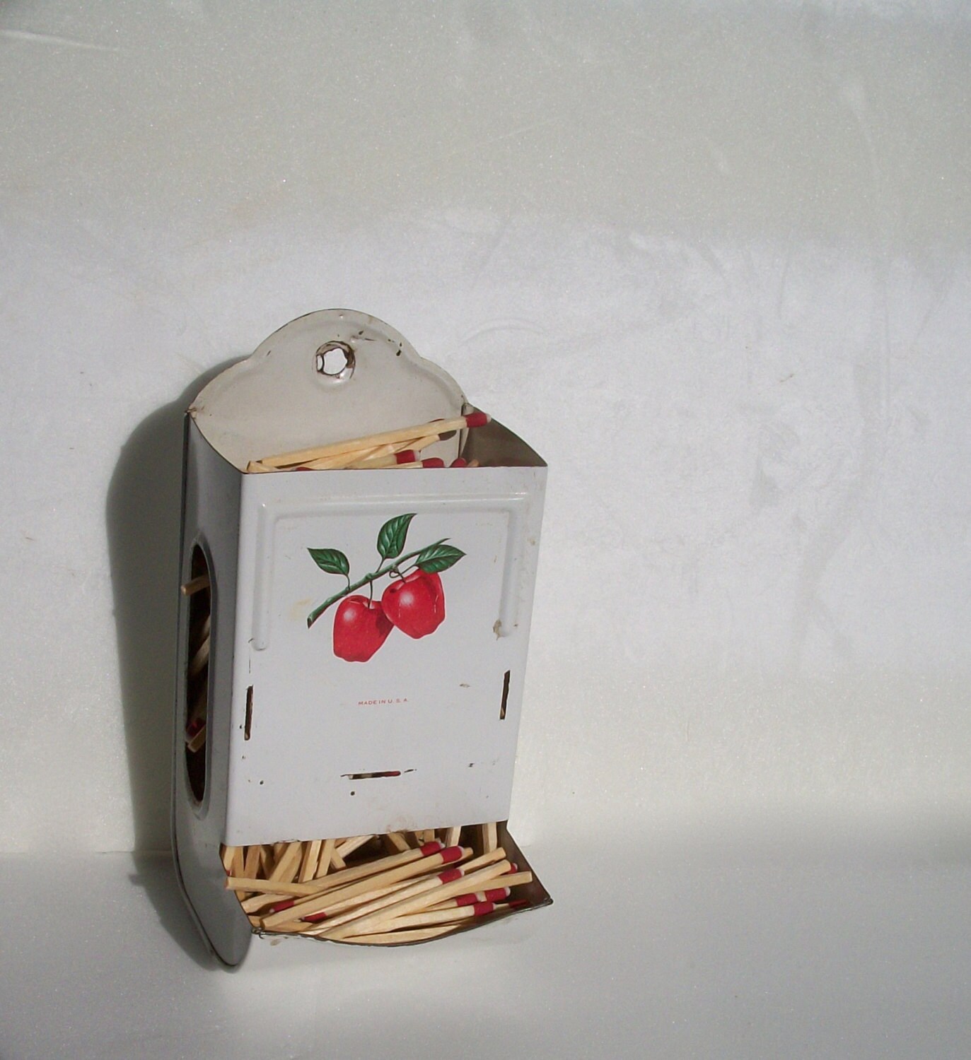 Vintage Matchstick Or Match Holder Wall Mount Distressed 1950s