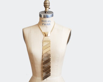 Vintage 60s MOD Gold Metal Necktie Chain Necklace