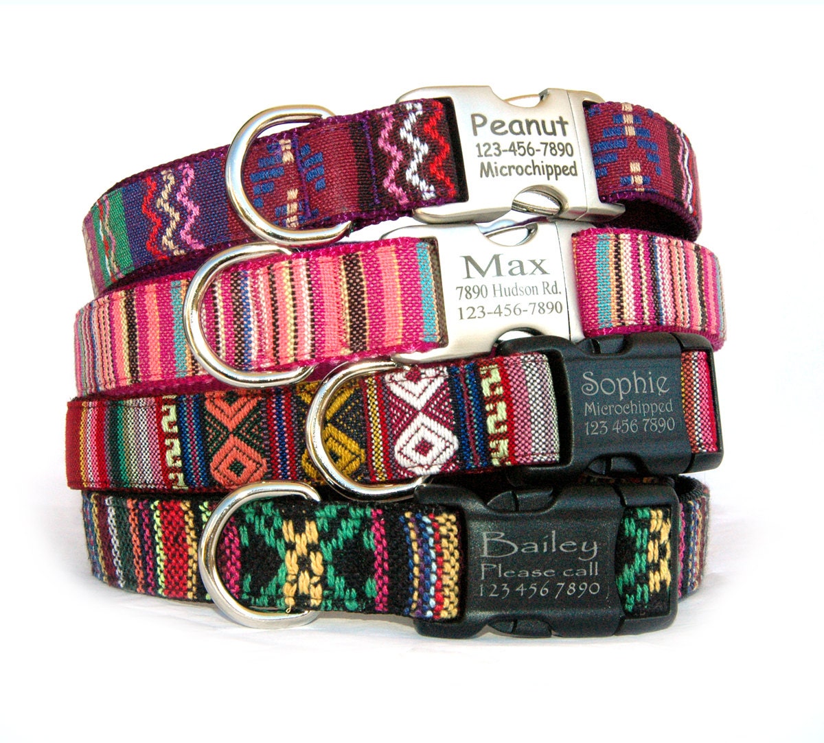 Personalized dog collar Engraved dog ID tag collar Aztec