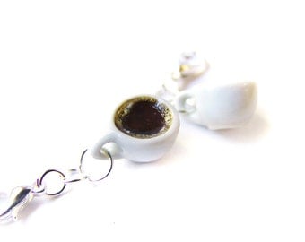 Coffee Charm, Miniature Food Jewelry, Polymer Clay Coffee, Coffee Jewelry, Caffeine Pendant, Cup of Coffee Charm