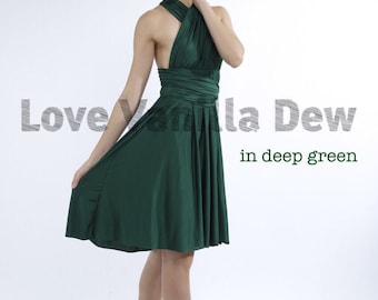 Bridesmaid Dress Infinity Dress Straight Hem Deep Green Knee Length Wrap Convertible Dress Wedding Dress