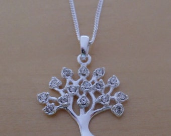 925 Sterling Silver Crystal Tree of LIFE Pendant / Charm on 16, 18 or 20" Curb Chain