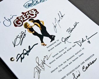 Grease Film Script with Signatures / Autographs Reprint Unique Gift Christmas Xmas Present TV Fan Geek Musical John Travolta Danny Sandy