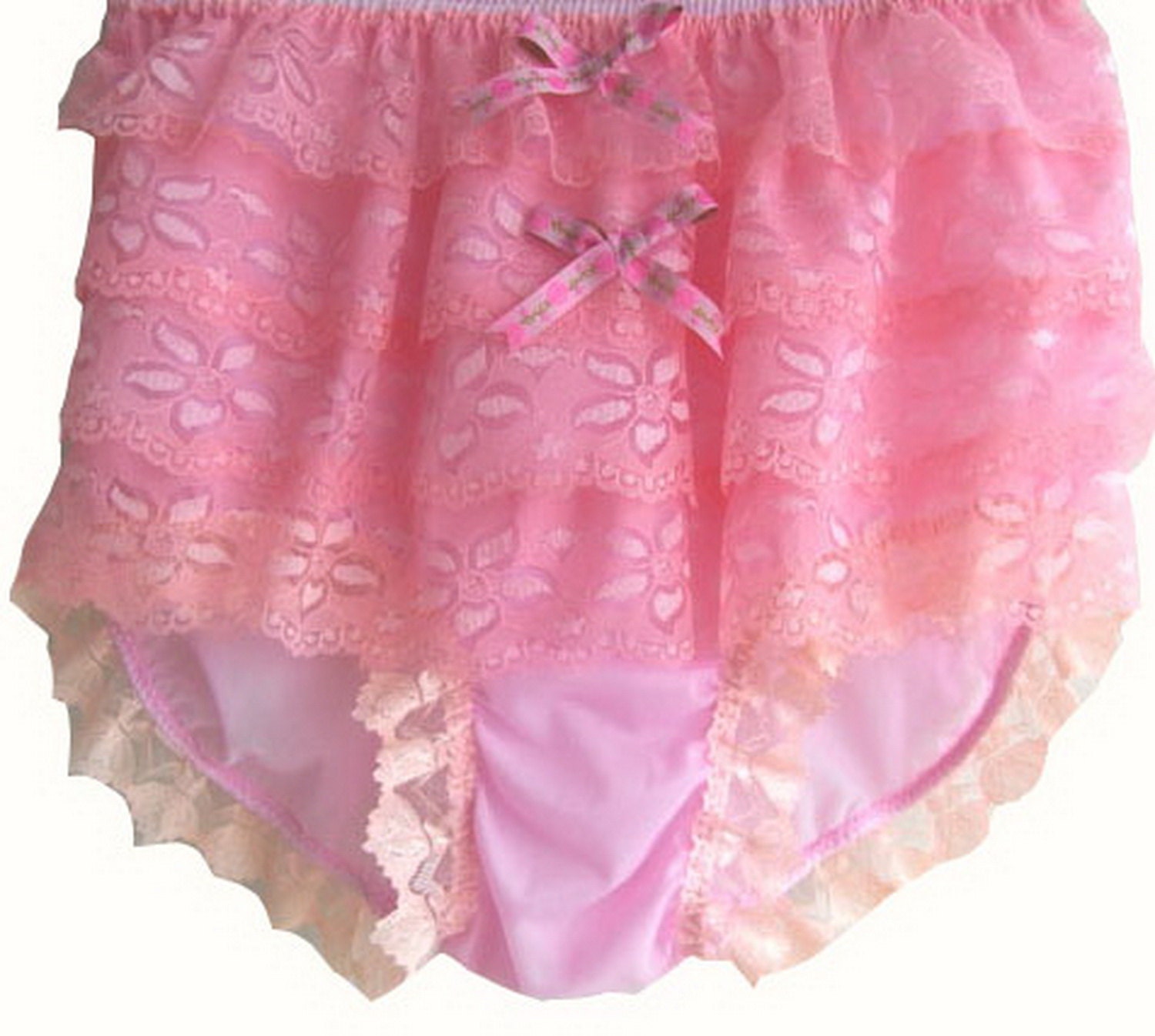 S9h9 Pink Lace Ruffle Rumba Frilly Handmade Briefs Panties