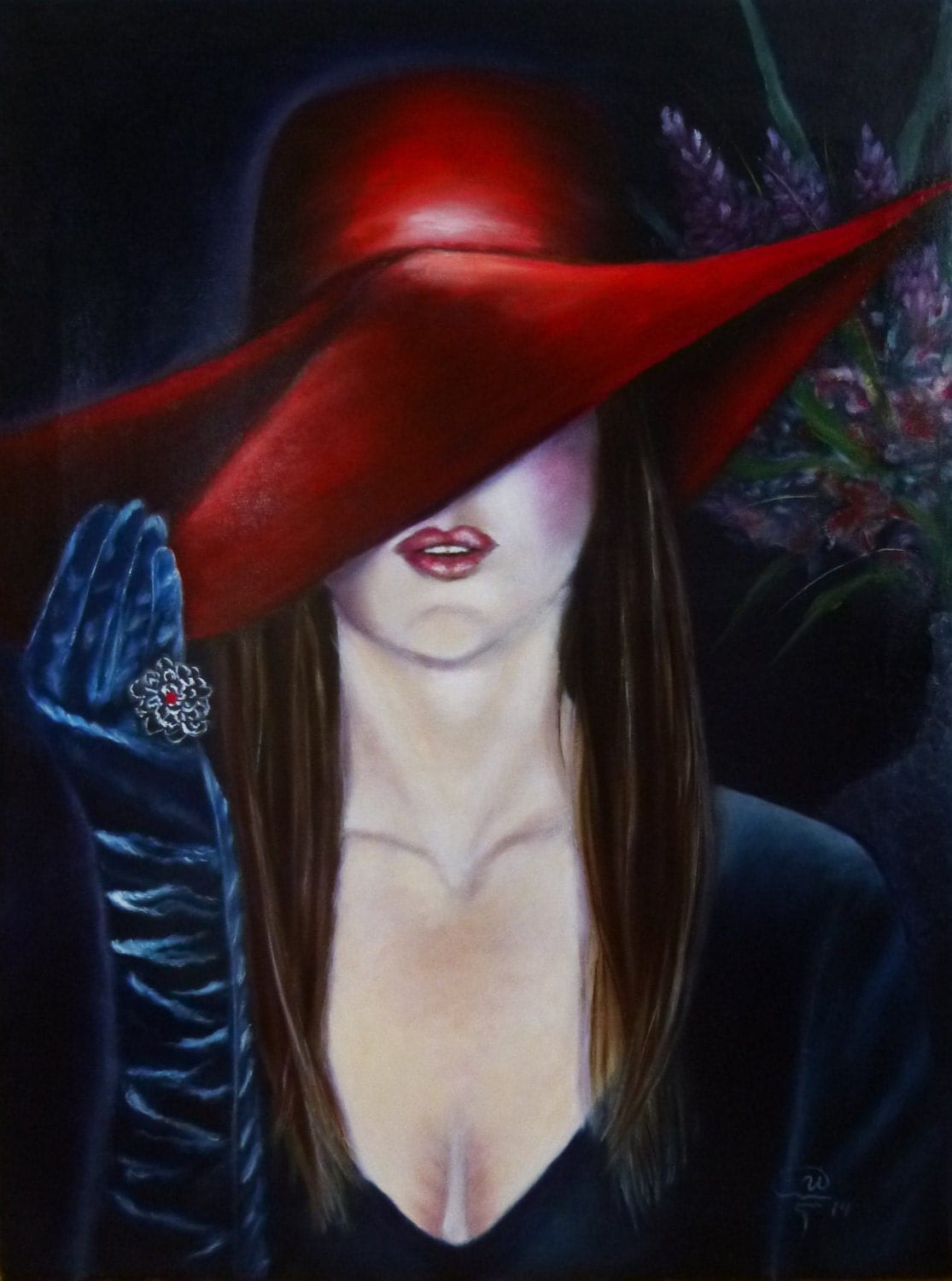 ORIGINAL Oil Painting Portrait Lady in red hat by NikkolinaArt