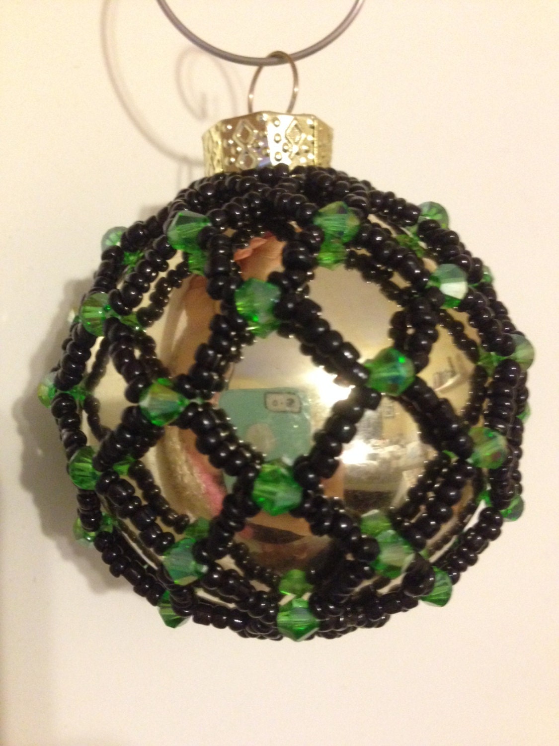 Green Swarovski Beaded Christmas Ornament Bauble Bulb