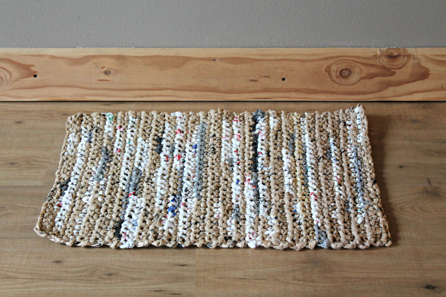 Upcycled plastic bag crochet rug