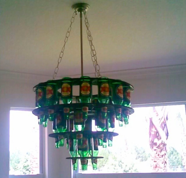 Handcrafted Beer Bottle Chandelier w/ light