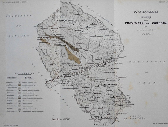 1881 Province Of Cordoba Spain Cordova. Rare Geologic Map By