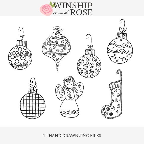 Swirled Ornaments Clip Art Hand Drawn Christmas Doodle