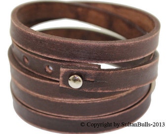 SB SURFER leather wrap bracelet genuine leather wristband first class leather bracelet men's leather bracelet worn brown