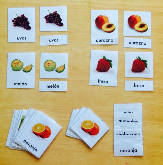 SPANISH DIY Montessori 3 Part Picture Cards Fruits by momlove2