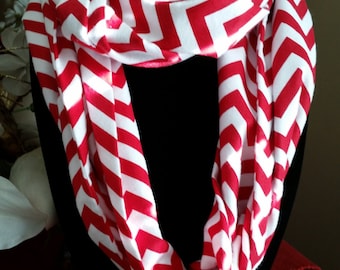 Red and White Chevron Infinity Scarf