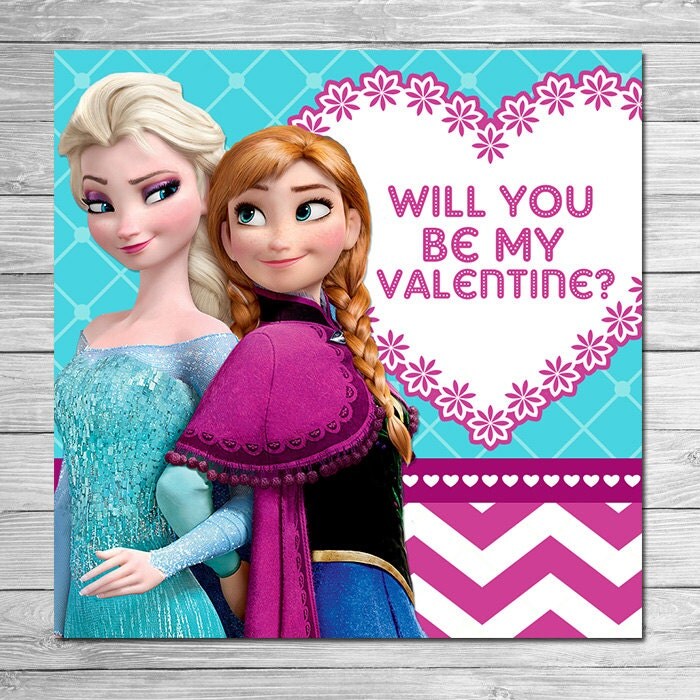 Printable Frozen Valentine s Day Card Anna Elsa Chevron