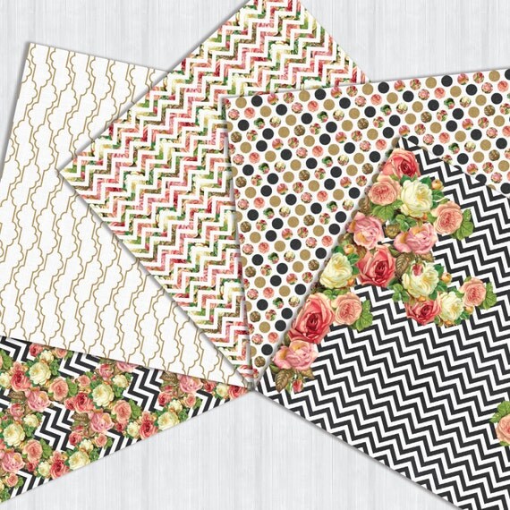 Gold Black Roses Printable Paper Romantic Paper by froufroucraft