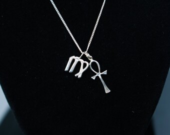 virgo zodiac symbol amulet egyptian ankh birth sterling pendant key silver hand uot crafted america