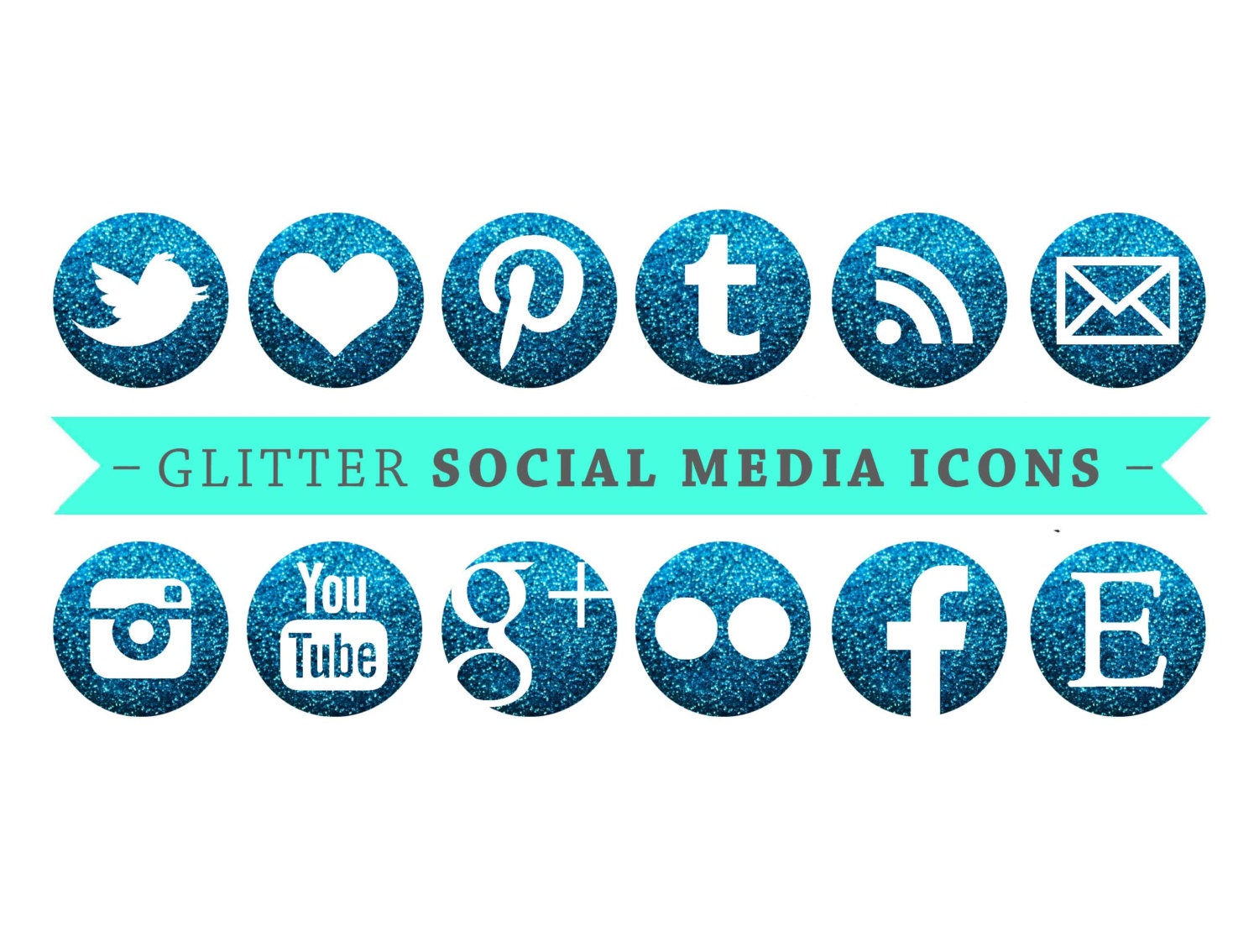 Social Media Icons Blue Glitter for Blogs by LookLookPrettyPaper