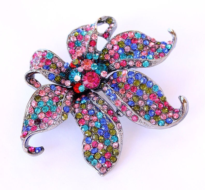 Colorful Orchid Brooch Multi Color Crystal Orchid Broach