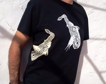 Saxophone t shirt, Screen printed tee, Jazz t shirt, Original saxophone, Music t-shirt, Jazz music t shirt, Music accesories