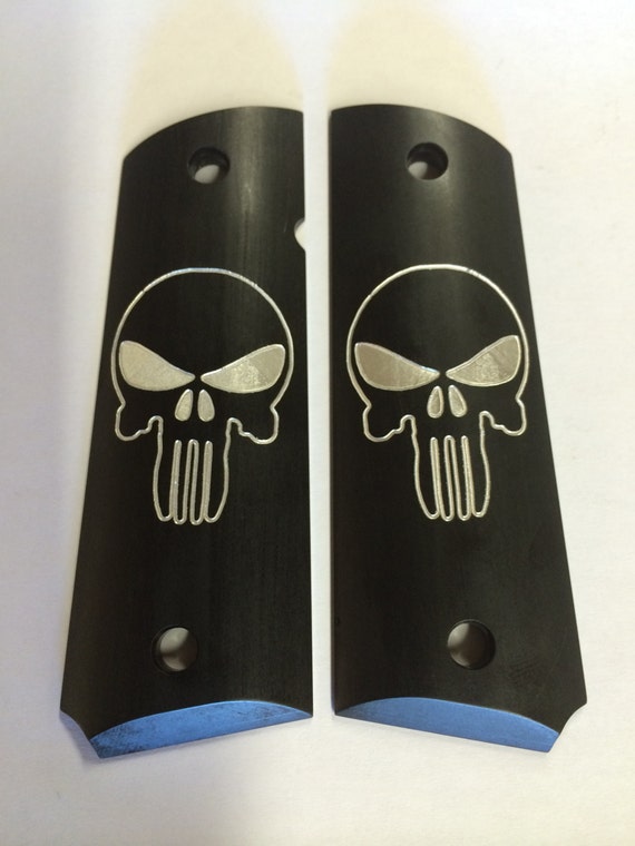 Aluminum 1911 Grips Punisher Black Anodized 8369