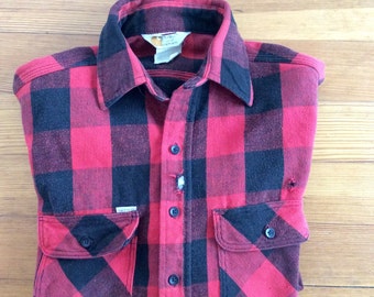 Vintage Carhartt flannel shirt / red buffalo plaid shirt / mens flannel ...