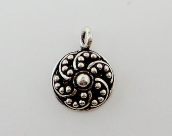 Bali solid 925 sterling silver pendant charm. Granulated. Oxidized. Handcrafted. Wholesale. P43