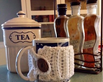 Cup cozy, mug cozy, handmade crochet mug cozy, crochet cup cozy, white warm mug cosy
