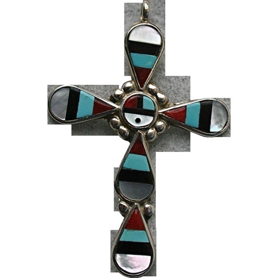 Zuni Sterling Silver Cross Pendant Necklace by Zeno and Mary