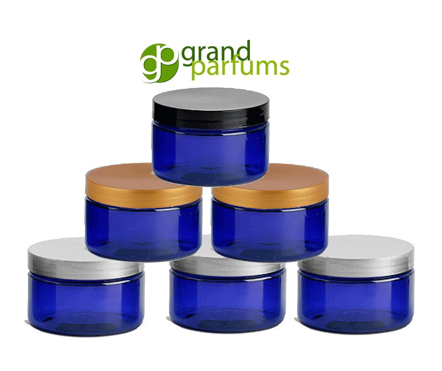 Download Cobalt Blue Low Profile PET Plastic Empty Cosmetic Jars 4 Oz