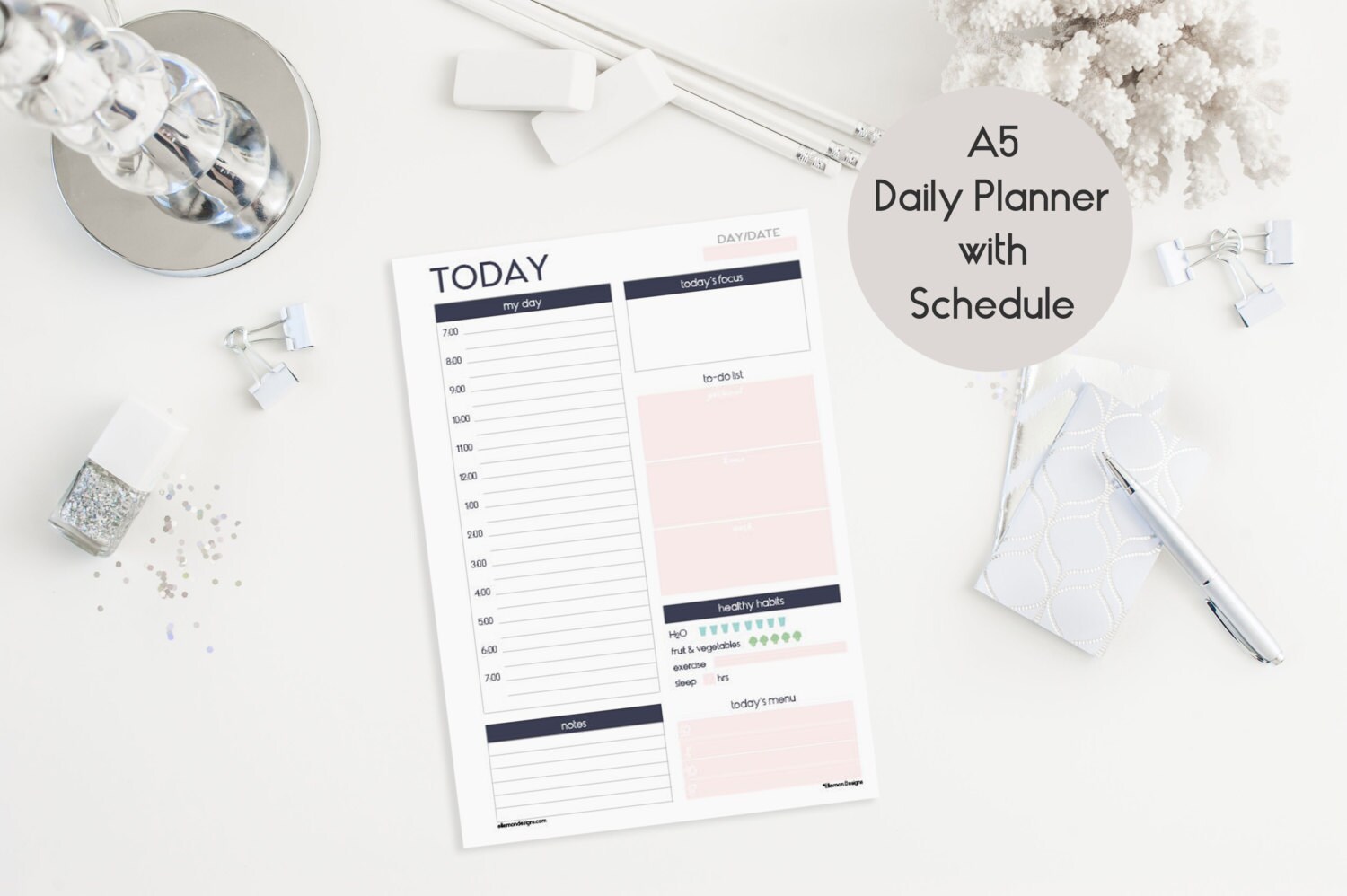 A5 Daily Planner with SCHEDULE Printable Insert Refill also