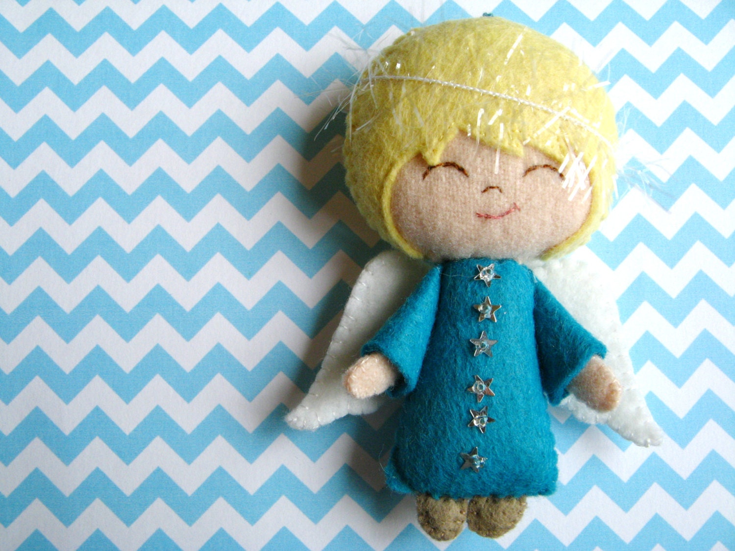 Personalized BOY / GIRL Short Hair Angel Ornament - Wool Felt, Handmade, Custom