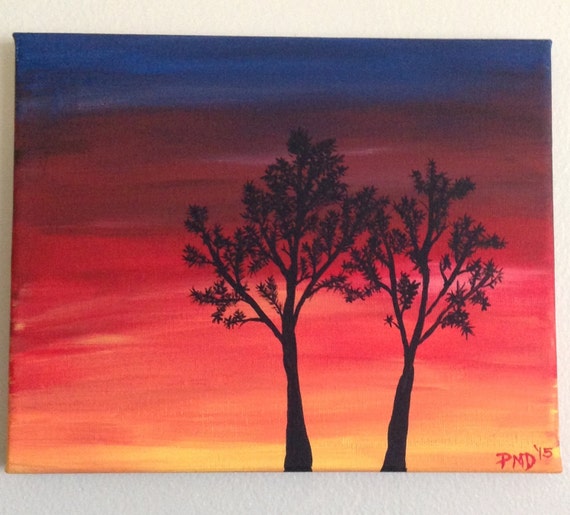 Items similar to Sunset painting trees, canvas, acrylic, 8x10 on Etsy