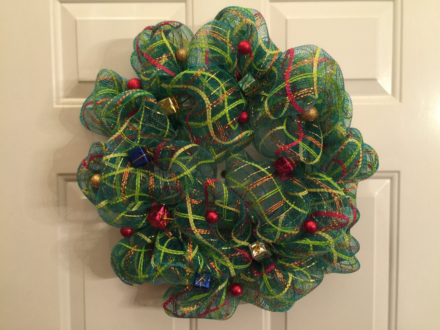 Muti-colored Deco Mesh Christmas Wreath