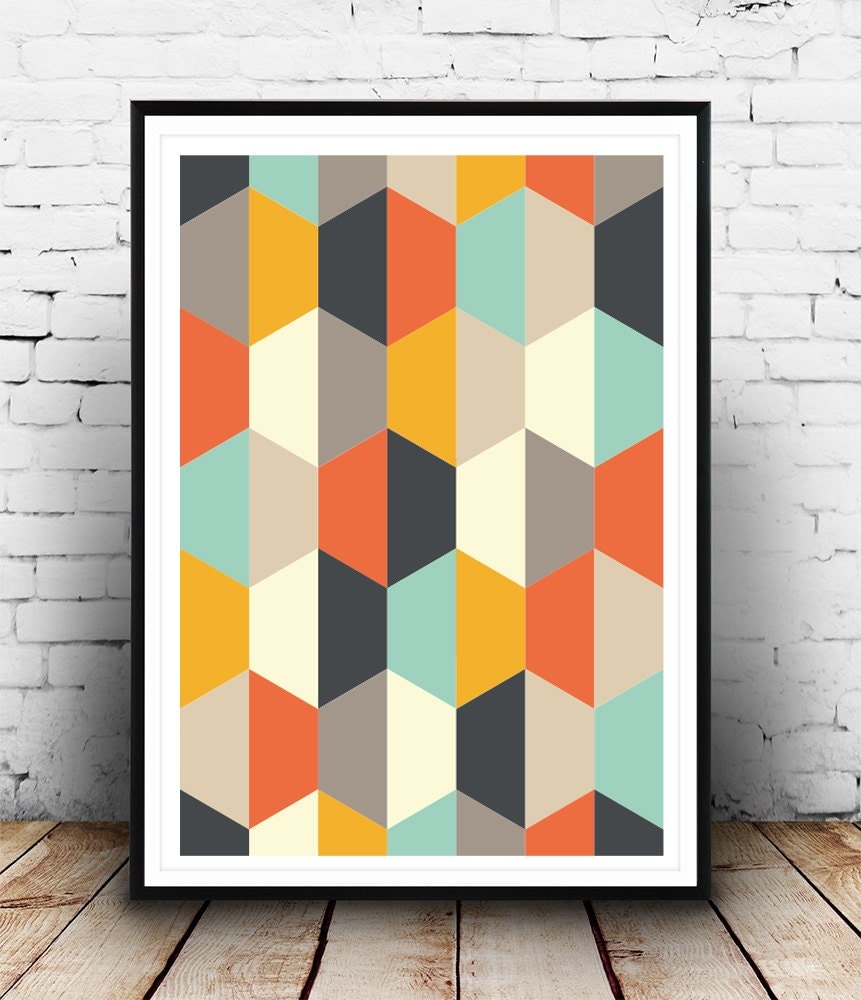 Geometric Art Print Abstract Part Mid Century Art Retro