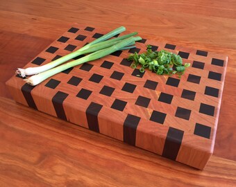End Grain Cutting Board - Cheese Board - Small - Cherry and Walnut - Handmade - Wood