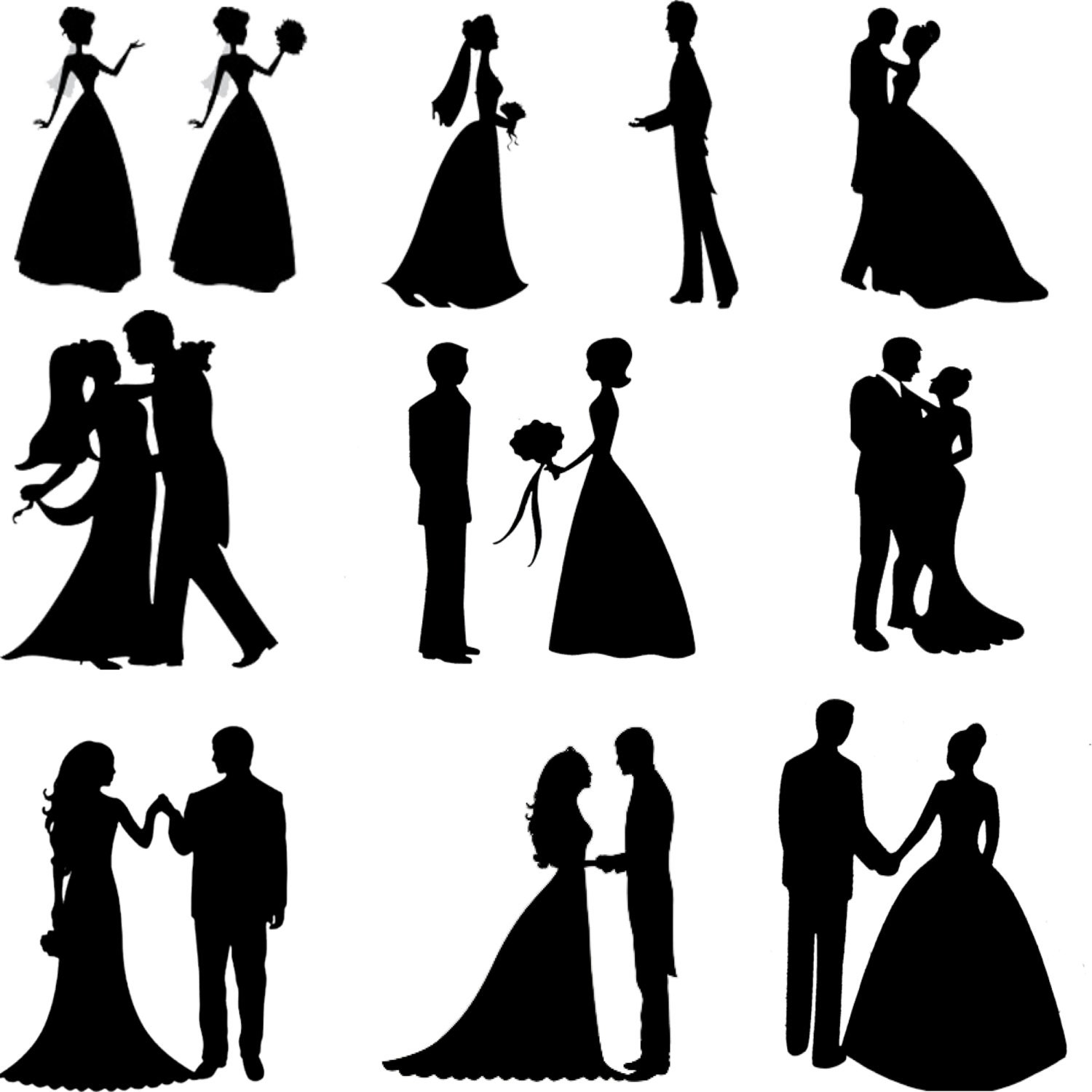 Wedding scene vector silhouette /EPSAI JPG Digital CLip Art