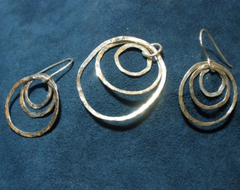 Sterling Silver Hammered Necklace and Earring Set