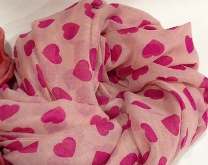 Hearts Scarf Pink Scarf Valentine Gift Ideas Pink Cotton Scarf Pink Winter Scarf Holiday Fashion Pink Hearts Scarf Pink Shawl Perfume