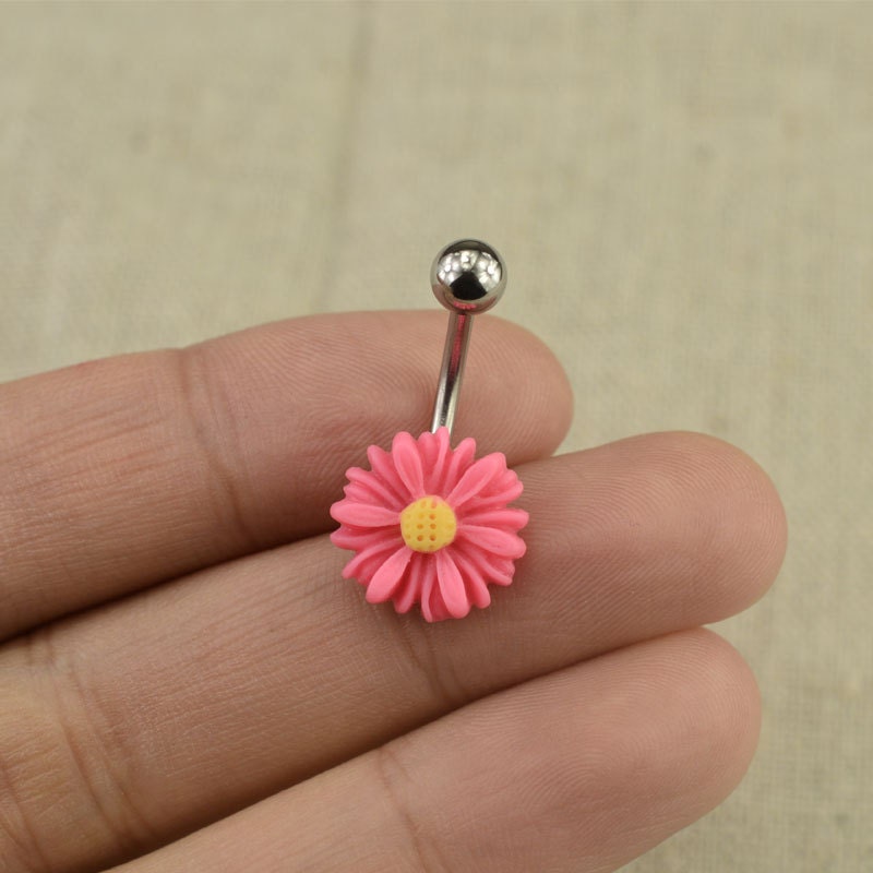 belly ring daisy belly button jewelry flower by vickybodyjewelry